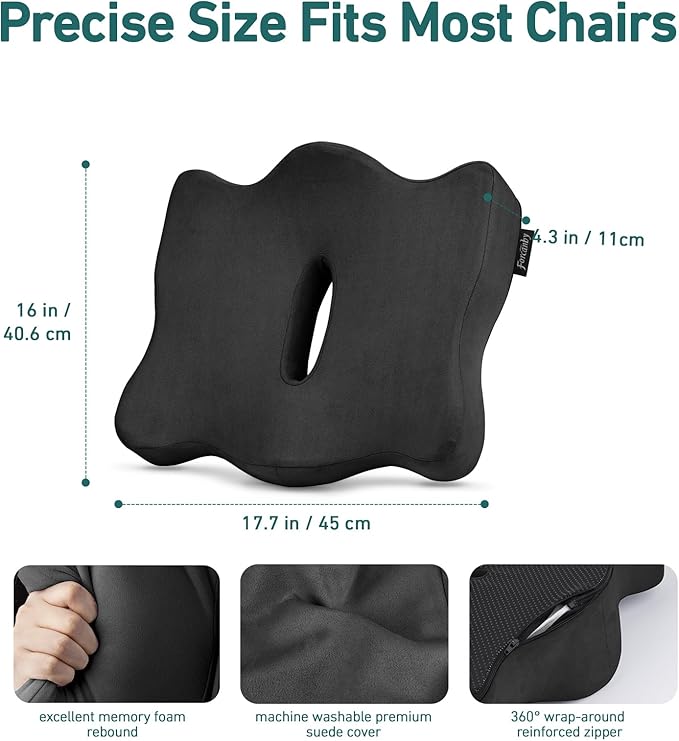 Memory Foam Seat Cushion - Seat Cushion for Office Chairs - Ergonomic Cushions Pad Pillow for Pressure Relief Sciatica & Pain Relief, Seat Cushion with a Storage Bag (Black)