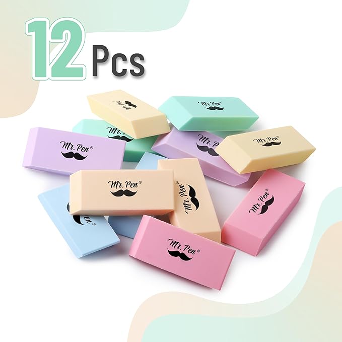 Mr. Pen- Erasers, Pencil Eraser, 12 Pack, Pastel Colors, Eraser, Erasers for Drawing, Eraser Pencil, Pencil Erasers, Erasers for Kids, Art Erasers for Drawing, Artist Eraser, Candy Color Eraser