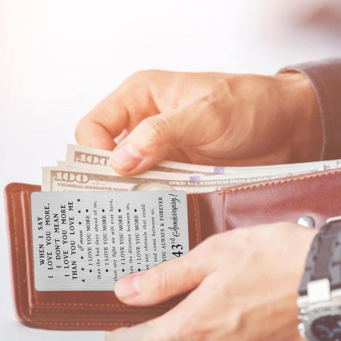 CPLJW 43rd 43 Year Anniversary Card Gifts for Him Her - Steel Card Gifts for Men - 43rd Wedding Anniversary Wallet Card Gifts