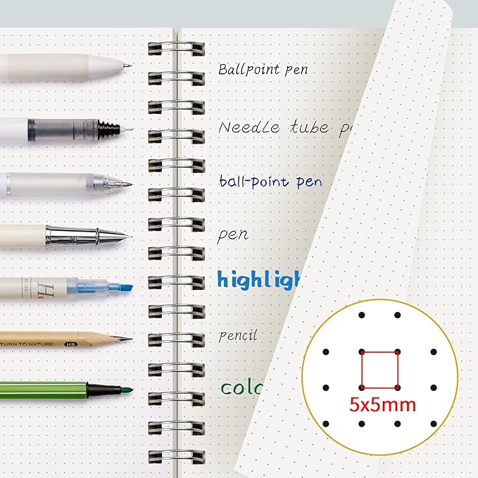 EMSHOI B5 Spiral Notebook Bullet Dotted Journal, Large 7.48" X 10.15", 300 Pages/150 Sheets, 100gsm Dot Grid Paper, Waterproof Hardcover, for Office School Women Men Work Writing Notes-Purple