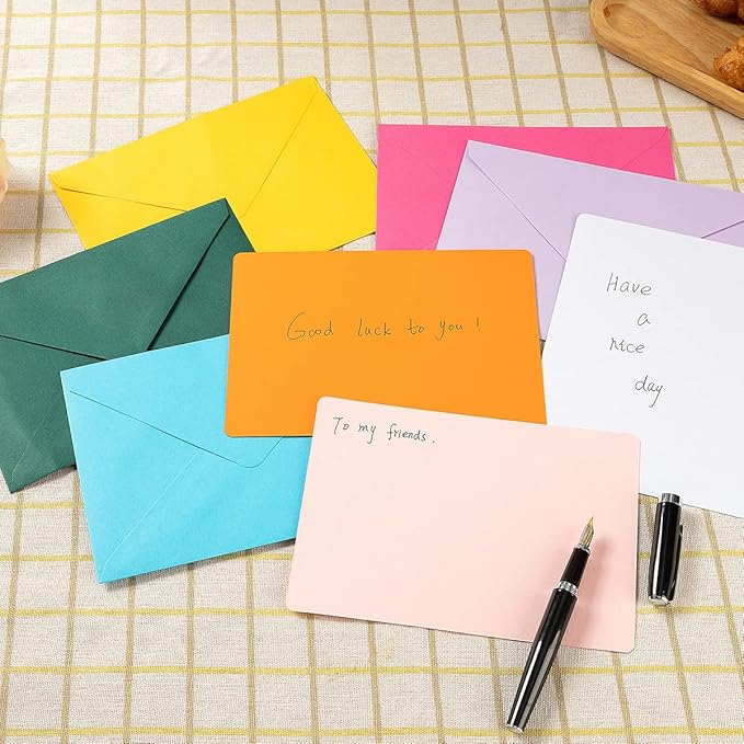 Wishop A7 Colorful Gummed Envelopes and Blank Cards 24 Pieces A7 Envelopes and 24 Pieces 5x7 Colorful Flat Cards for Weddings, Invitations, Birthday, Baby Shower (Multicolor)