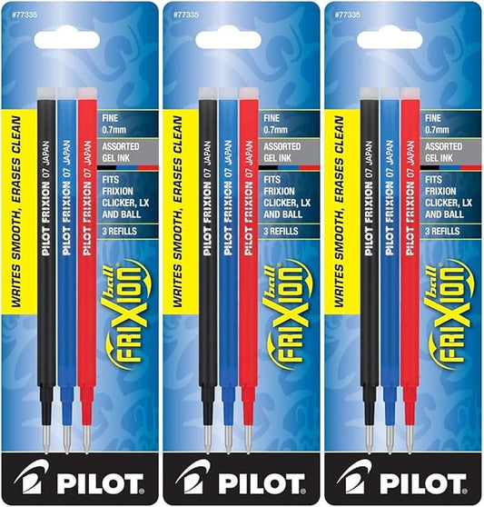 Pilot Gel Ink Refills for FriXion Erasable Gel Ink Pen, Fine Point, Assorted Ink, Pack of 9 (77335)