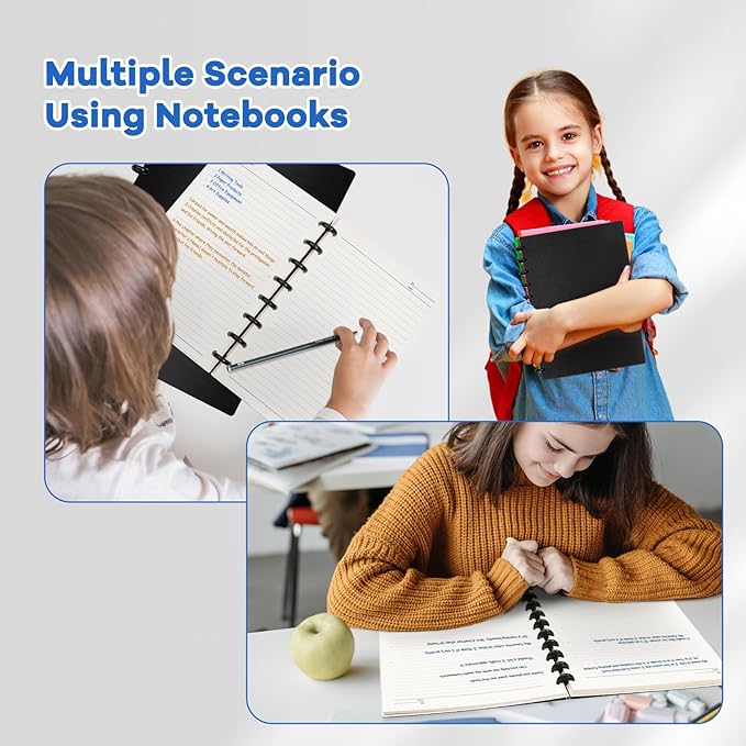 Discbound Notebook, 8-Disc Disbound Planner with Removable Pages, 180 Pages Spiral Notebook, Poly Cover Discbound Planner for Work, Travel, Note Taking(With Index Sticker),Black, A4