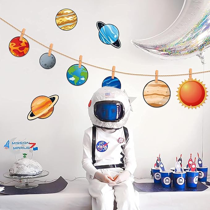 BeYumi 45Pcs Solar System Cutouts 9 Planets Galaxy Wall Decal Educational Material Removable Wall Stickers Outer Space Decor for Back to School Classroom Bulletin Board Displays Universe Theme Party