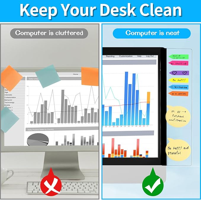 Monitor Memo Board, 4PCS Transparent Computer Monitor Memo Board, Monitor Side Panel Creative Desktop Memo Board, Acrylic Desktop Memo Board, Computer Sticky Note Holder for Home Office