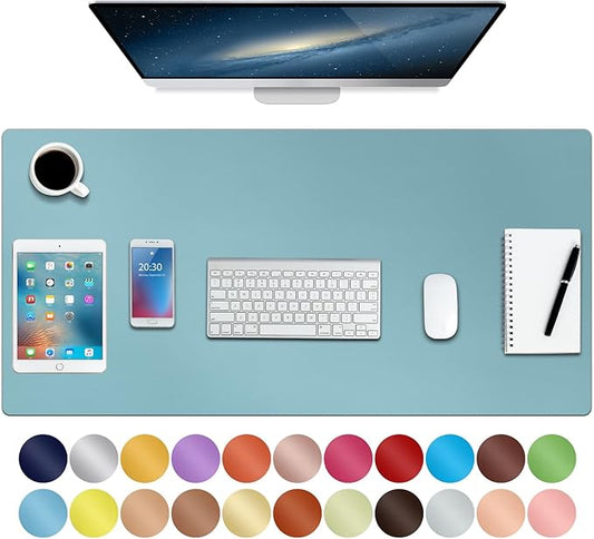 Boutilon Leather Desk Pad 35"x 17" Non-Slip Mouse Pad,Office Desk Mat,Waterprooft PU Leather Desk Blotter,Desk Pad Protector,Desk Writing Pad for Home Office Decor (L-Light Blue,35"x 17")