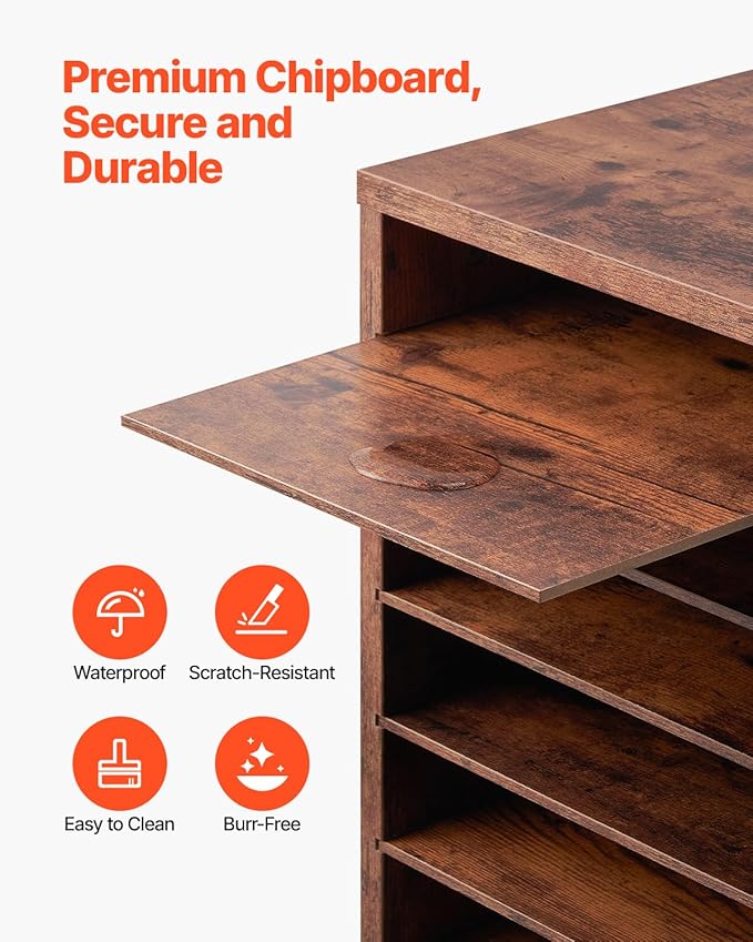 VEVOR Literature Organizer, 36 Compartments Office Mailbox with Removable Shelves, Wood Mailbox Sorter Particle Board Office Home Classroom Storage, File Sorter for File, Document, Paper, Retro Brown