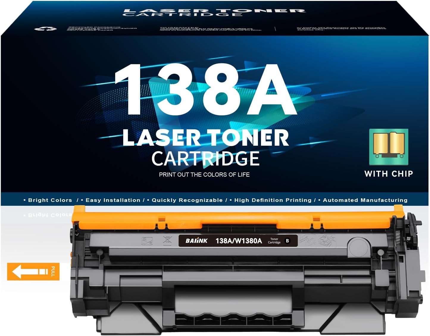 138A Toner Cartridge Black (with CHIP) Replacement for HP 138A W1380A 138X W1380X Compatible for HP Pro 3001dw 3001fdw MFP 3101fdw Printer (1 Black, with Chip)