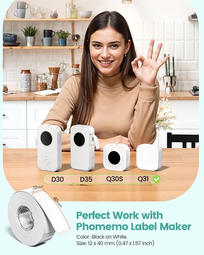 Phomemo D30 Label Tape, for D30 D35 Q30 Q30S Q31 Q32 Label Maker, Black on Glitter Transparent Gold Sticker Thermal Paper Self-Adhesive, 14mm x 40mm (1/2" x11/2) 160 Tapes/Roll, 3 Rolls