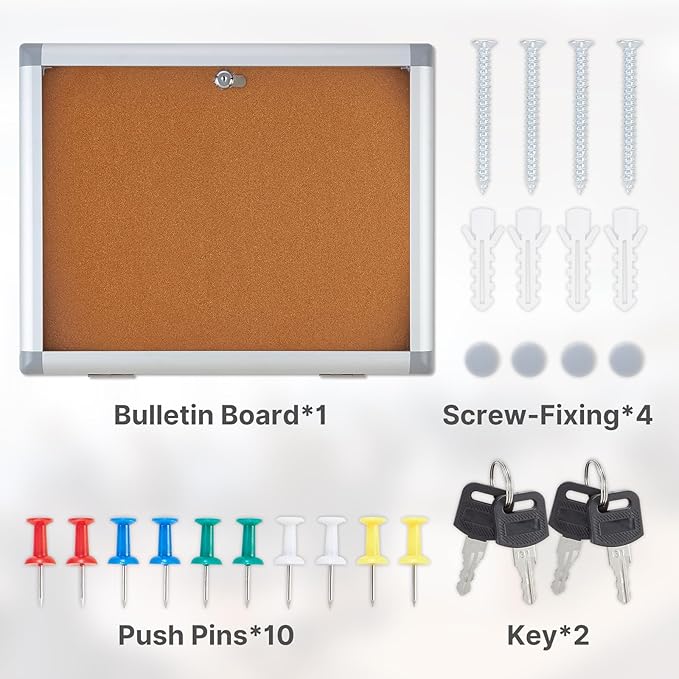 Outdoor Enclosed Cork Bulletin Board Tamper-Proof Dispaly Case, Aluminium Frame, Weatherproof Cork Noticeboard, Enclosed Cork Board for School, Office, Restaurant, Hospital etc（20 * 16inches）