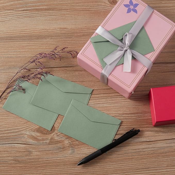 120 Pack Kraft Mini Envelopes Small Envelopes Self-Adhesive Tiny Pockets for Business Cards Christmas Holiday Small Gift Cards Invitations Cards(4.13"×2.76") (Sage-Green)