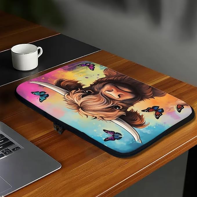 Highland Cattle Laptop Protective Sleeve for Women Men 15 inch Durable Computer Sleeve Neoprene Lap Top Case Portable Computer Carrying Case Suitable for Travel Office Pouch Butterfly