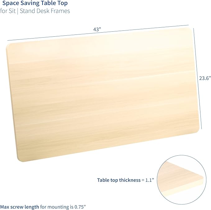 VIVO Light Wood 43 x 24 inch Universal Solid One-Piece Table Top for Standard and Sit to Stand Height Adjustable Home and Office Desk Frames, DESK-TOP43C