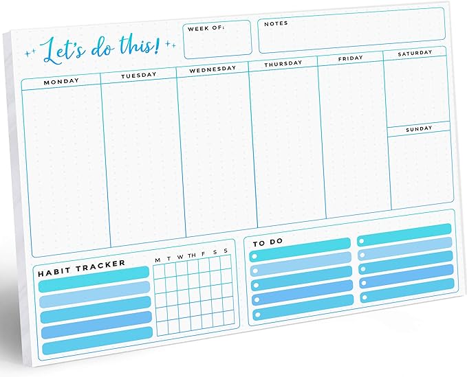 T Marie Weekly Planner Notepad - 52 8.5 x 11” Calendar Sheets Pad and Daily Habit Tracker With To Do List Scheduler - Appointment Calendar for Productivity to Reach Goals, Undated