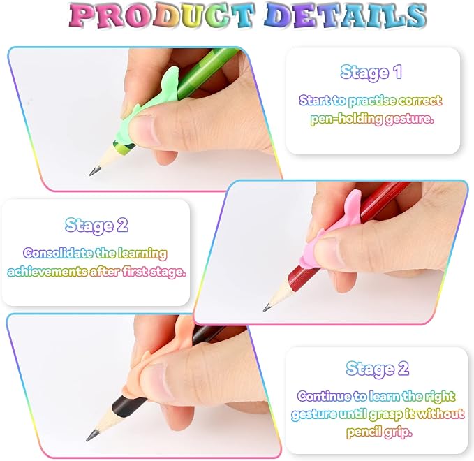 Nezyo 60 Pieces Silicone Ideal Pencil Holders Assorted Writing Aid Grips Children Training for Kids Handwriting Toddlers Posture Correction Tools Writing Tools