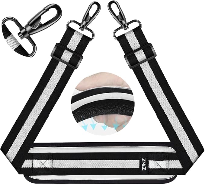 ZINZ 75" Shoulder Strap with Fixed Pad and Dual Balanced Buckles，Black-White-Black Stripe