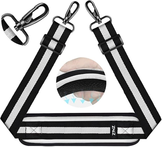 ZINZ 75" Shoulder Strap with Fixed Pad and Dual Balanced Buckles，Black-White-Black Stripe