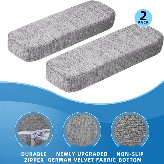 Office Chair Arm Covers with Memory Foam Elbow Pillow for Forearm Pressure Relief, Grey Arm Rest Covers for Office Chairs, Wheelchair, Comfy Gaming Chair