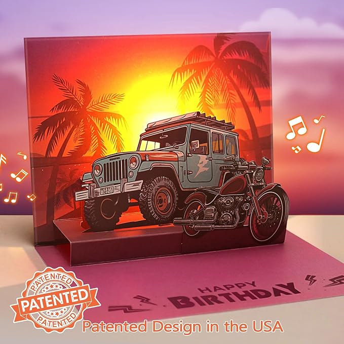 Birthday Cards, Pop-up Car LIGHTS & MUSIC Happy Birthday Card Birthday Gifts for Women Men Husband Wife Kids, Greeting Cards With Envelopes