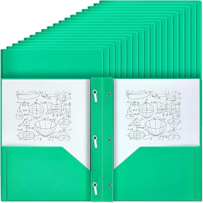 Yeaqee 60 Pcs Plastic Folders with Pockets and Prong Plastic Folders with 2 Pockets Pocket for Office, School for Students, Teachers, Office Workers (Green)