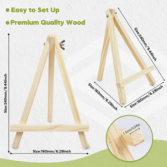 CONDA 12 Pack 9 Inch Wood Easels, Easel Stand for Painting Canvases, Art, and Crafts,Tripod,Painting Party Easel,Kids Student Tabletop Easels for Painting,Portable A-Frame Tripod Tabletop Easel Set