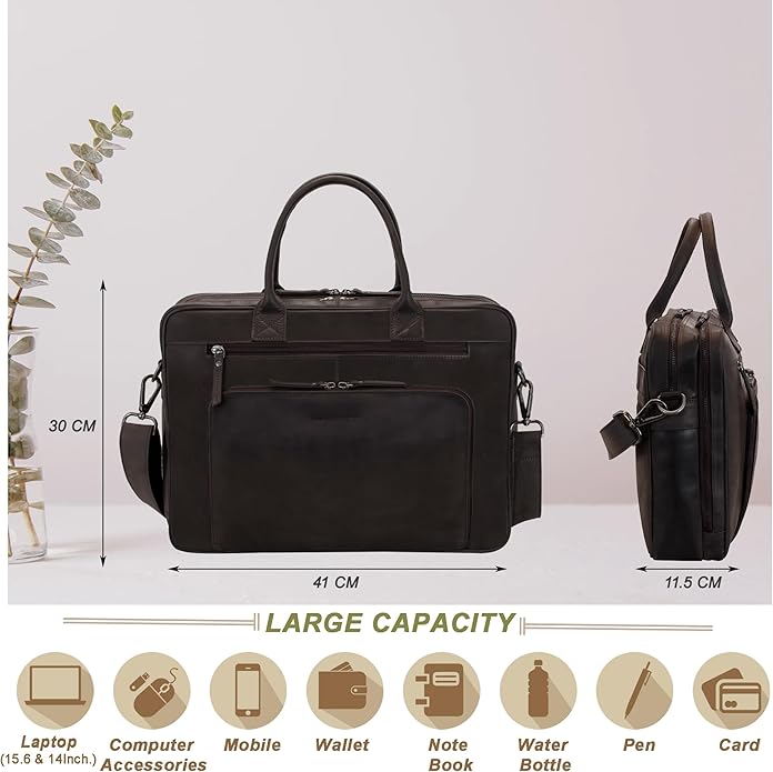 Marc Peter Hamilton Real Leather Business Bag for Men and Women | 15.6 inch Laptop Bag | Shoulder Bag for Men