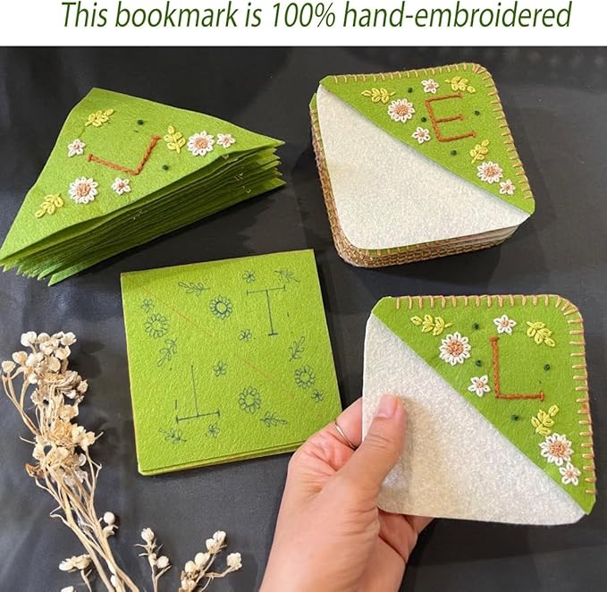Personalized Hand Embroidered Corner Bookmark, Bookmarks for Women, Personalized Bookmark for Book Lovers, Cute Flower Book Mark by HNQCPCVU (Z, Green)
