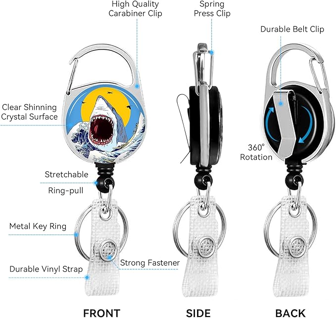 Shark Badge Holder with Retractable Reel and Breakaway Lanyard，Badge Clips Retractable Heavy Duty Badge Reel，Funny Keychain，ID Holder with Breakaway Lanyard for School Nurse Office Teen