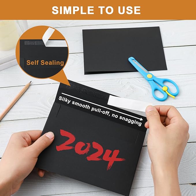 Black Blank Greeting Cards and Envelopes 4 x 6 Heavyweight Folded Cardstock and A4 Envelopes Printable Self Seal 20 Packs for DIY Wedding Invitations, Birthday, Thank You Cards, Party