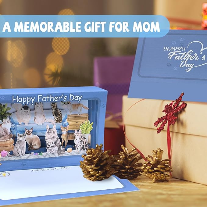 4D Pop Up Fathers Day Card with lights, Cat Father's Day Card For DAD, Living Room, Cat Themed (Cat Father's Day Card)