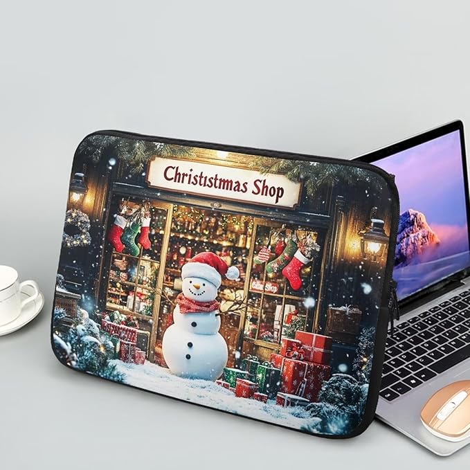 Christmas Snowman Laptop Sleeve Case for Women Laptop Protector Lightweight Computer Sleeve 15 inch Suitable for Girls Boys Tablet Bag Laptop Accessories