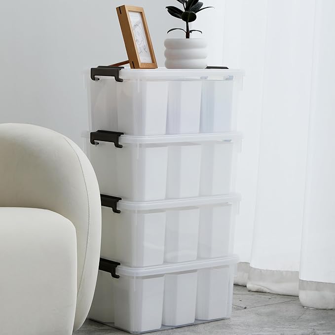 Citylife 17 QT Plastic Storage Bins Clear Storage Box with Lids Multipurpose Stackable Storage Containers for Organizing Tool, Craft, Crayon, 4 Packs