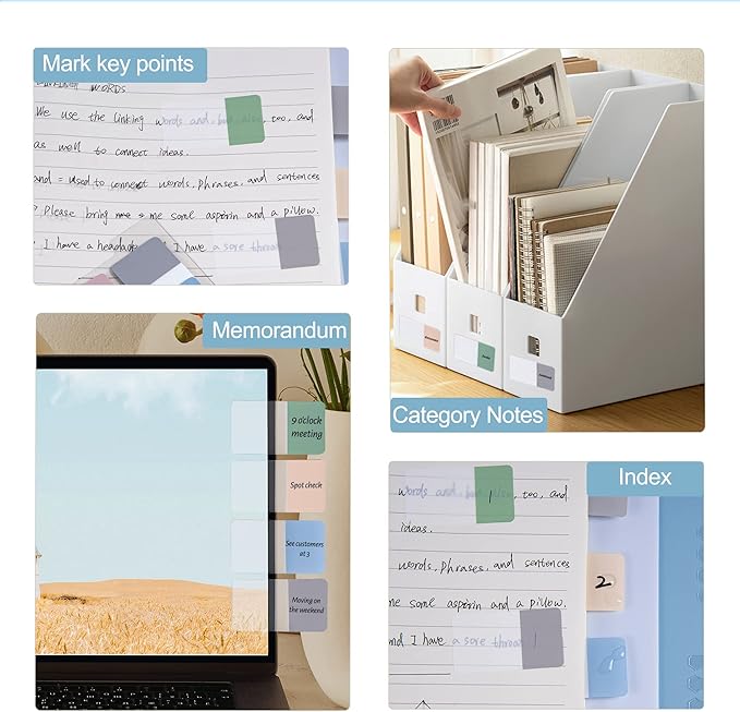 Golcellia 300 Pieces Tabs, Sticky Index Tabs, Sticky Tabs, Repositionable Tabs, Page Markers Sticky Notes, Translucent Writable and Ruler, Reading Notes, Page Tabs