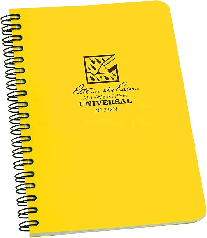 Rite in the Rain Weatherproof Side Spiral Notebook, Yellow Cover, Universal Pattern, Numbered Pages (No. 373N)