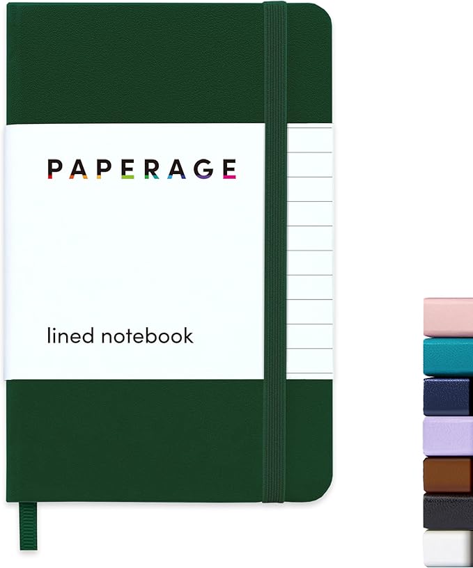 PAPERAGE Lined Pocket Journal Notebook, 1 Pack, (Dark Green), 160 Pages, Small, 3.6 inches x 5.6 inches - 100 GSM Thick Paper, Hardcover