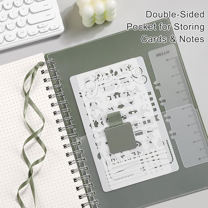 EMSHOI Spiral Notebook Bullet Dotted Journal, A5 Dotted Grid Notebook with 300 Pages, 100gsm Thick Paper, Waterproof Softcover Notebook for School Work Writing, 5.7" × 8.22" - Light Green