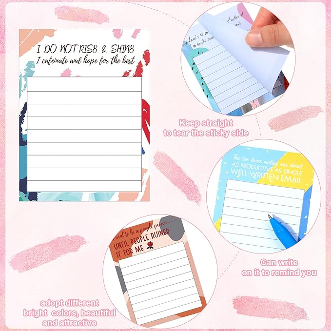 Funny Notepads with Sayings Sticky Funny Office Supplies to Do List Sarcastic Work Assorted Notepad for Workers, 12 Designs, 3 x 3.93 Inch(Cute Style)