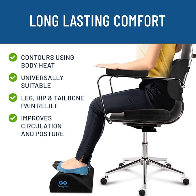 Everlasting Comfort Seat Cushion, Back Cushion, Foot Rest, Arm Rest Pads - Complete Office Setup - Memory Foam Chair Cushions for All-Day Comfort