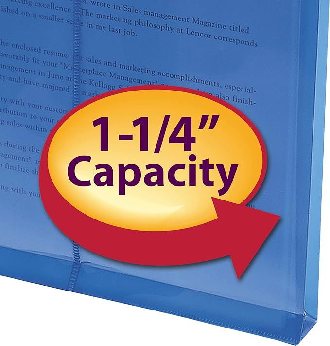 Smead Poly Envelope, 1-1/4" Expansion, String-Tie Closure, Top Load, Letter Size, Blue, 5 per Pack (89542)