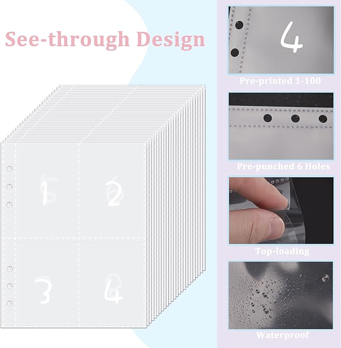 HAUTOCO 100 Envelopes Money Saving Challenge A5 Binder, Savings Challenges Book to Save $5,050, $500, $10,000, Budget Binder with Cash Envelopes, PVC Money Saving Binder with Challenge Trackers, Blue