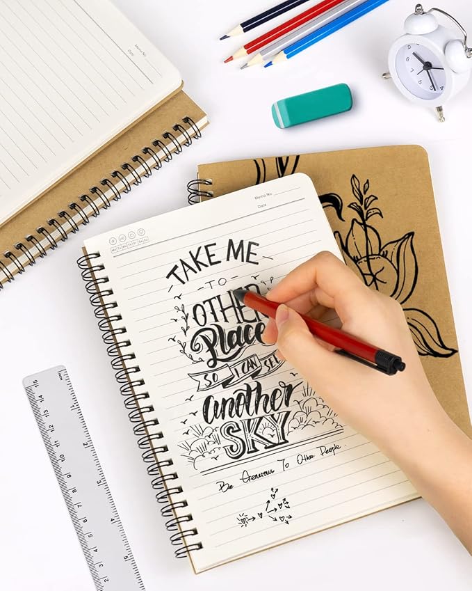 Spiral Notebooks A5 Lined 5Pcs College Ruled Journals Bulk Thick Paper for Work, Study, Notes Taking, Gifts 120 Pages/60 Sheets Kraft Brown