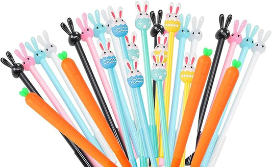 Rabbit Carrot Eggs pens 32pcs Gel Ink Pens 0.5 mm Black Ink Novelty Pens for Child, Women Coworkers Kids Office School Home Wedding Bridal Shower Gifts Party Supplies (Rabbit Carrot pens 32pcs)