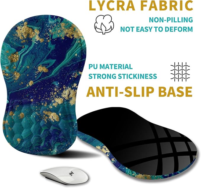 Hokafenle Ergonomic Mouse Pad Wrist Support, Wrist Rest Mousepad for Carpal Tunnel Pain Relief with Integrated Memory Foam Slope Massage Bulge (11.8x7.9 inch,Blue Gold