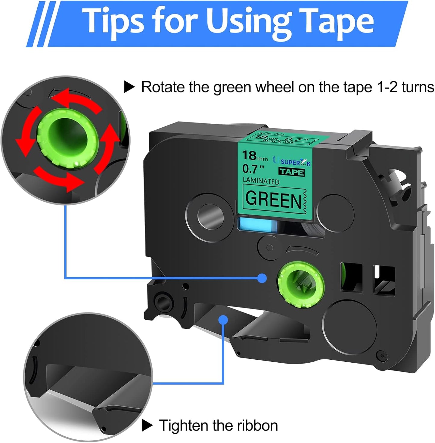6PK Compatible for Brother P-Touch Label Maker Tape TZe-741 TZ-741 TZe741 TZ741 Black on Green 18mm 3/4 inch 0.7'' x 26.2ft Laminated TZe TZ Label Tape for PT-H500 PT-910BT PT-530 PT-550