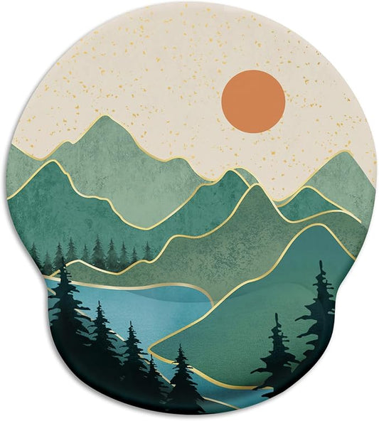 Ergonomic Mouse Pad with Wrist Rest, Sunrise Mountain Mouse Pad Gaming Mousepad with Non-Slip Pain Relief PU Base, Funny Wrist Support Mouse Pad, Cute Office Desk Accessories Decor Supplies