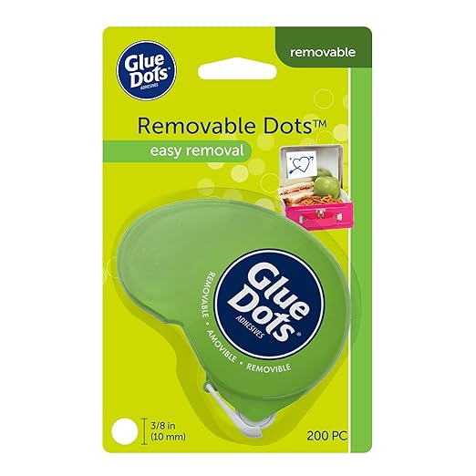 Glue Dots, Removable Dots Dot N' Go Dispenser, Double-Sided, 3/8", .38 Inch, 1200 Dots, DIY Craft Glue Tape, Sticky Adhesive Glue Points, Liquid Glue Alternative, Clear, 6 Pack