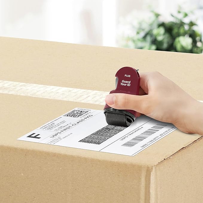 Guard Your ID 3 in 1 Wide Advanced Roller with Retractable Box & Envelope Opener and Identity Theft Prevention Security Stamp Wine