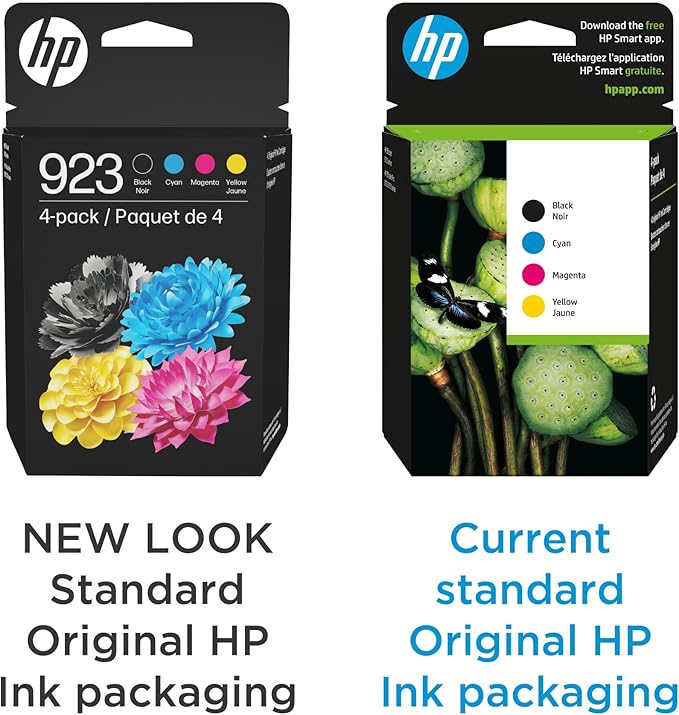 HP 923 Black, Cyan, Magenta, Yellow Ink Cartridges (4-Pack) | Works OfficeJet 8120 Series, OfficeJet Pro 8130 Series | Eligible for Instant Ink | 6C3Y6LN