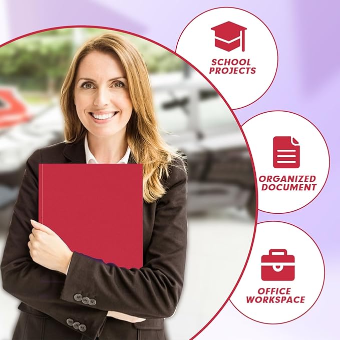 Two Pocket Folders, PANDRI 30 Pack Two Pocket Folders with Prongs, 3 Prong Folders Designed for Office and Classroom, Letter Size Red