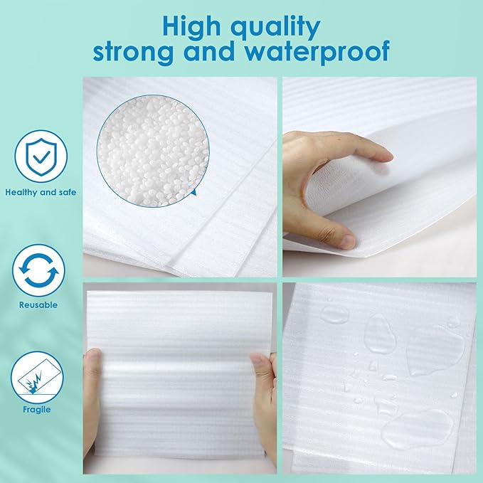 200 Pack Cushion Foam Pouches 3 Sizes wrap pouches with 12x12 Inch Foam Wrap Sheets dish packing kit Moving Fragile Items Packing Moving Supplies for Storage and Shipping With 50Fragile Stickers